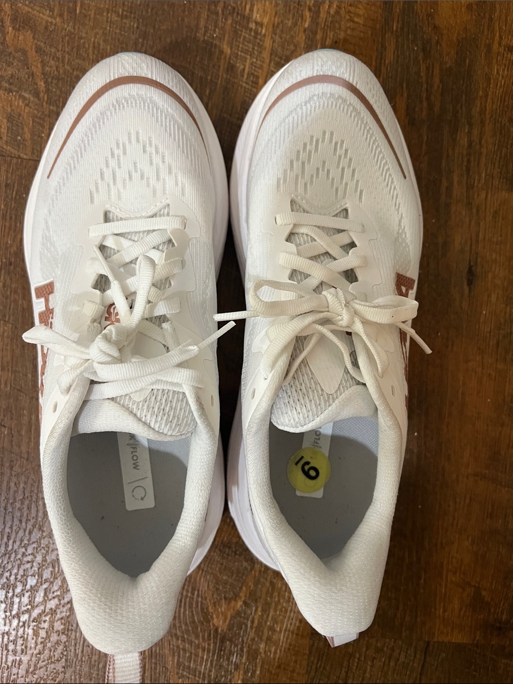 Hoka Women's White Running Sneakers with Gold Accent